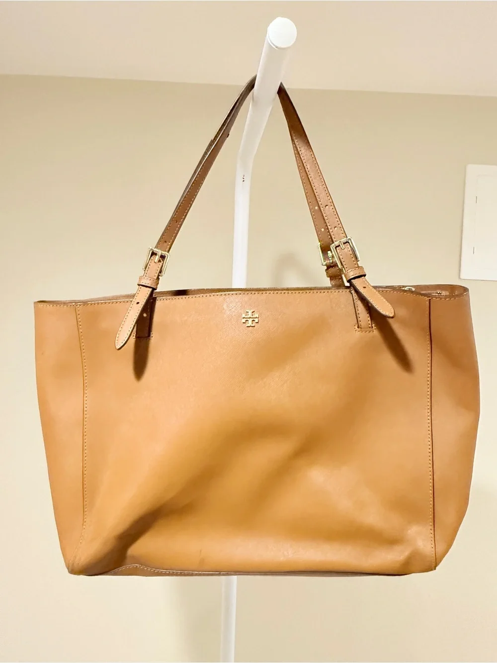Tory Burch Cognac Leather Tote with Gold Logo
